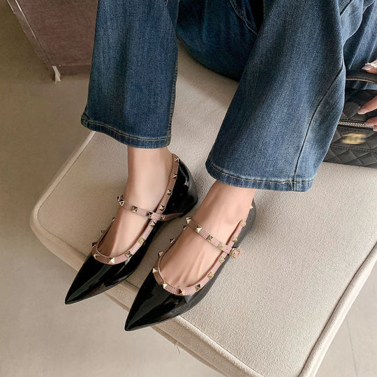 Damen Ballerina-Schuhe mit dekorativem Riemen und eleganten Akzenten EB