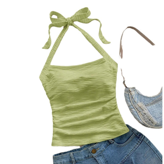 Damen Trägershirt mit dekorativem Knoten und wellenförmigem Design EB