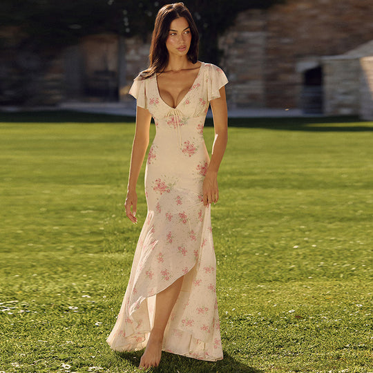 Damen Maxikleid mit floralem Design und raffinierten Cut-Outs EB