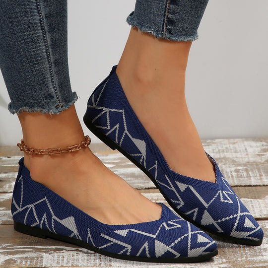 Damen modische spitze Ballerinas mit elastischem Strickdesign EB