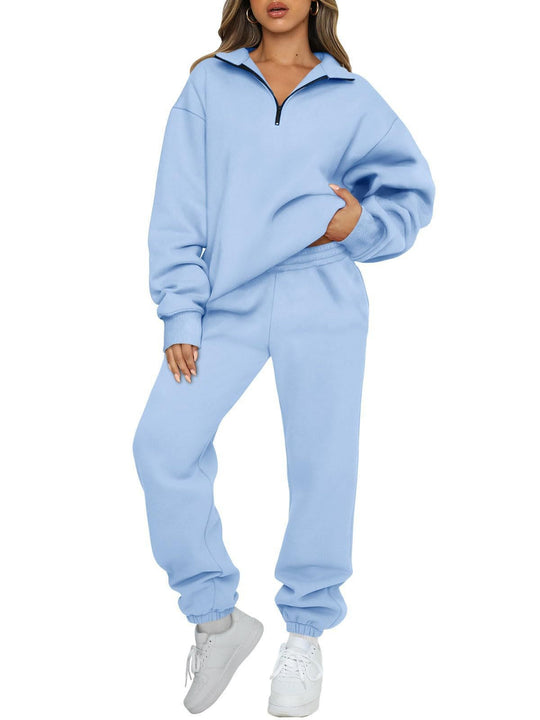 Damen nan oversized Sweatshirt Jogginghose Set mit Reißverschlusskragen EB