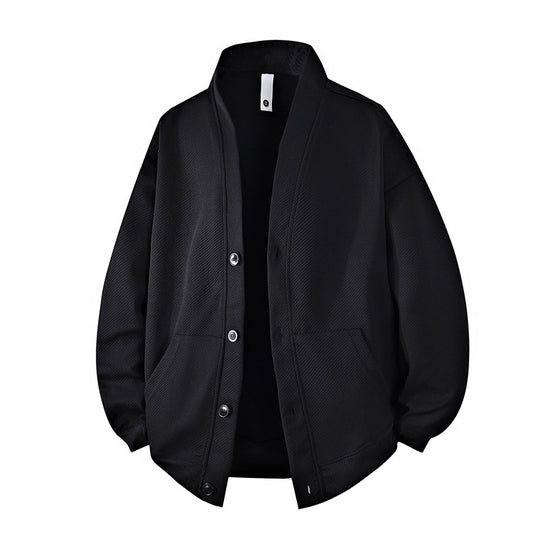 Herren strukturierter Strick-Cardigan-Blouson mit durchgehender Knopfleiste und aufgesetzten Eingrifftaschen EB