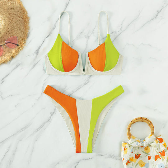 Damen Bikini-Set mit trendigem Farbblockdesign und verstellbaren Trägern EB
