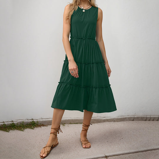 Damen Midikleid mit voluminösen Rüschendetails und Elastikbund EB