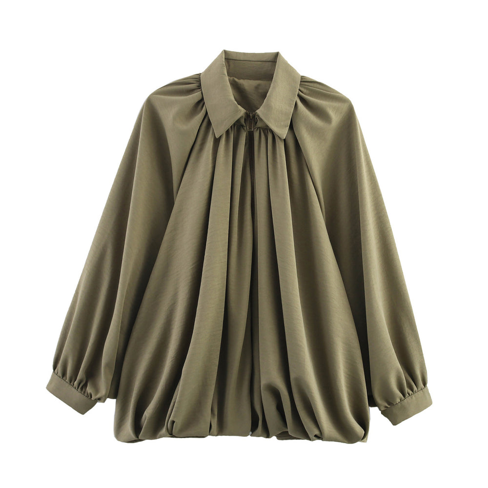Damen leichtes Oversized-Blusenshirt mit Rüschendesign EB