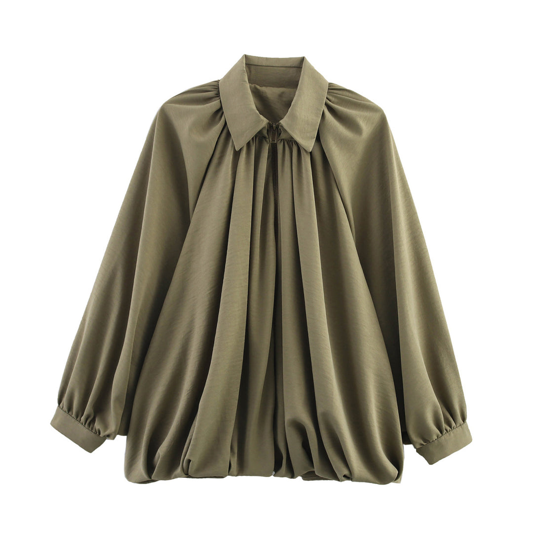 Damen leichtes Oversized-Blusenshirt mit Rüschendesign EB