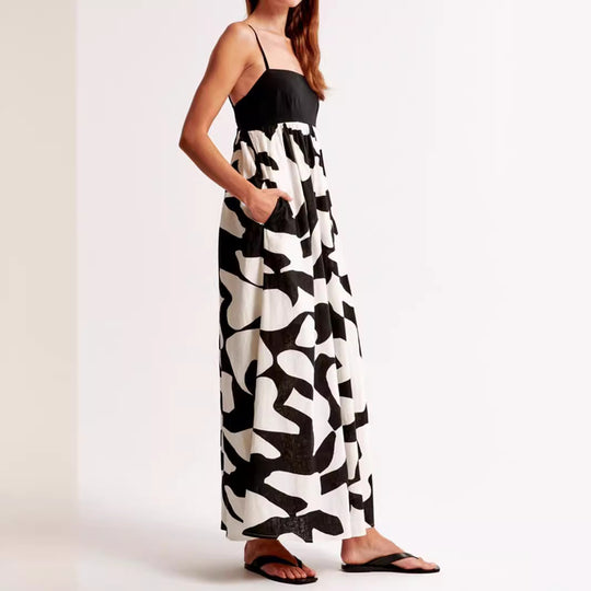Damen Maxikleid mit schmalen Trägern und fließendem Schnitt EB