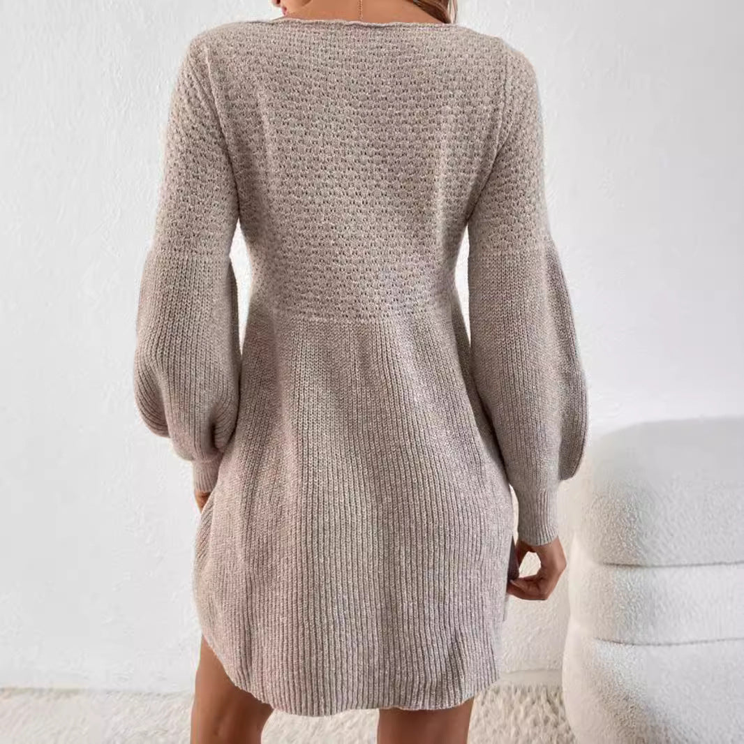 Damen gestricktes Minikleid mit Ballonärmeln EB