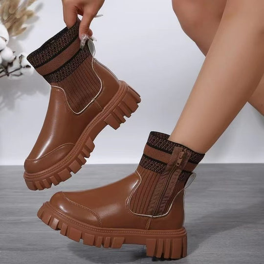 Damen Biker-Stiefel mit elastischem Strickansatz und robustem Profil EB
