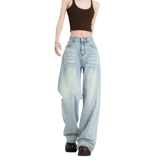 Damen Weite High-Waist Jeans mit lässigem Schnitt und modischem Vintage-Finish EB