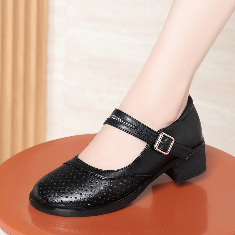 Damen Mary Jane Komfort Schuhe mit atmungsaktiver Oberflächengestaltung und elegantem Riemchen EB