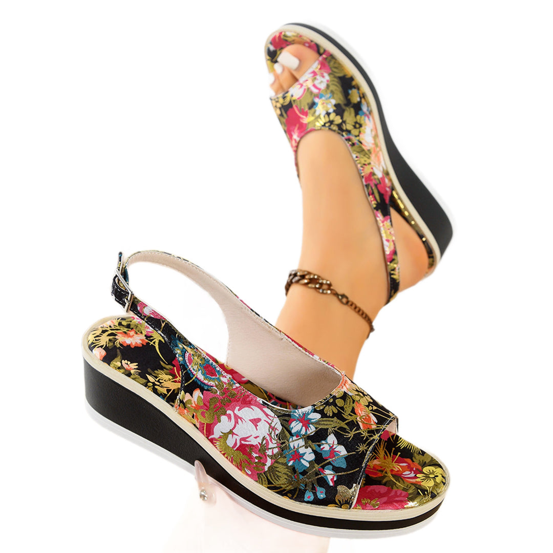 Damen Wedge-Sandalen mit floralen Akzenten und komfortablem Fußbett EB