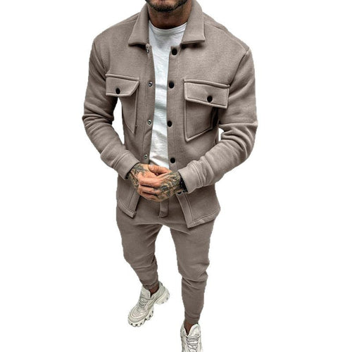 Herren nan Overshirt- und Jogginghose-Set mit aufgesetzten Klappentaschen, ergonomischem Schnitt und elastischem Bund EB