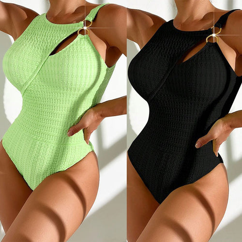 Damen Einteiliger Badeanzug mit kunstvollem Cut-Out und goldenen Akzenten EB