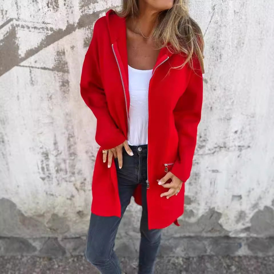 Damen Moderne Longjacke mit seitlichem Reißverschluss EB