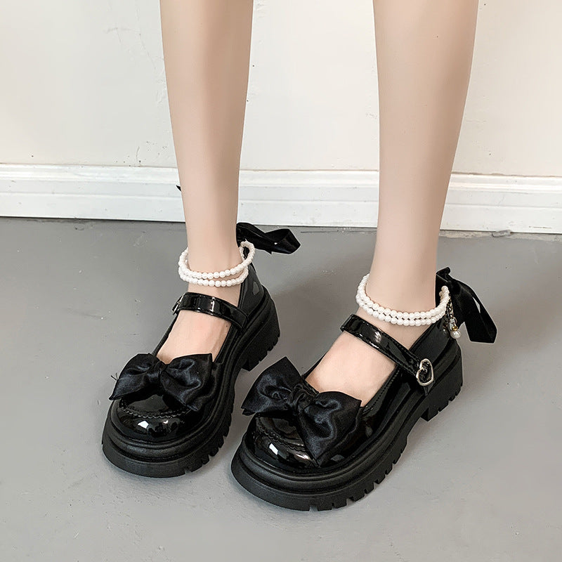 Damen modische Mary Jane Schuhe mit Schleifen- und Perlenakzenten EB