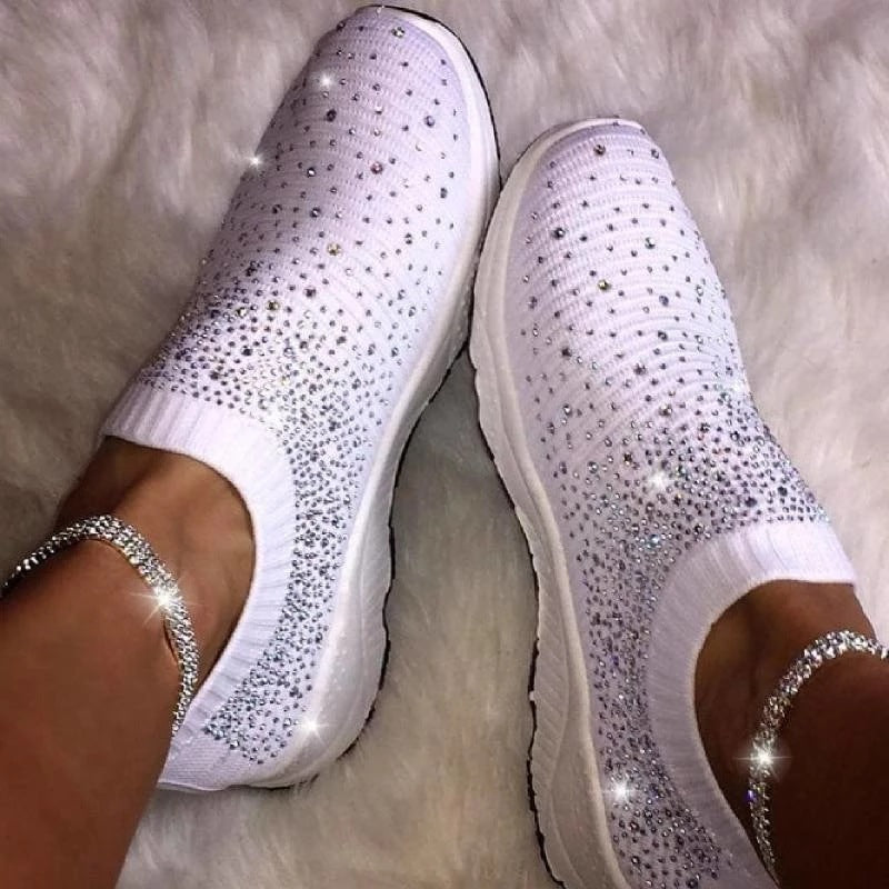Damen nan sockenähnliche Strick-Sneaker mit Kristallapplikationen und flexibler Leichtsohle EB