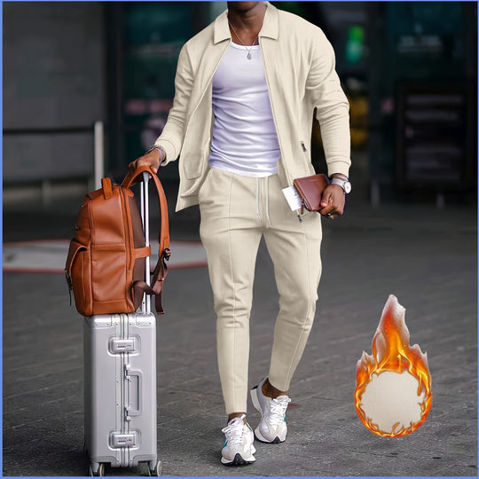 Herren nan zweiteiliges Reise-Loungewear-Set mit strukturierter Jacke, Reißverschluss und konischer Jogginghose EB