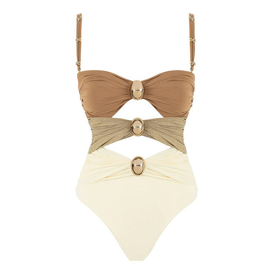 Damen Eleganter Bandeau-Einteiler Badeanzug mit modischem Ringdetail EB