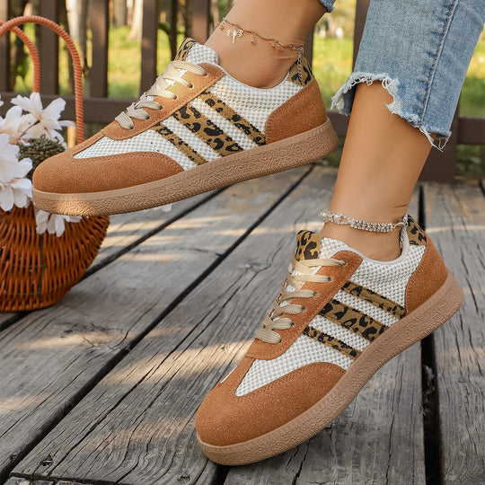Damen Sneakers mit modischem Leopardenmuster und atmungsaktiver Obermaterialstruktur EB