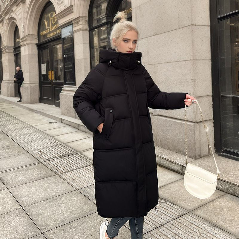 Damen langärmliger Puffer-Mantel mit isolierender Fütterung und verstellbarer Kapuze EB