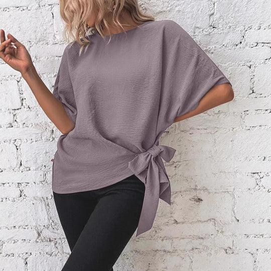 Damen Oversize-Bluse mit Seitenschleife und Fledermausärmeln EB