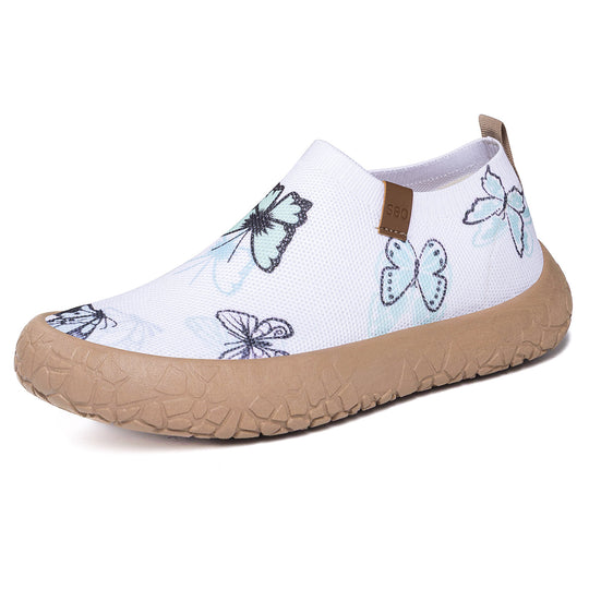 Damen nan atmungsaktiver Strick-Slipper mit Aquarell-Schmetterlingsprint und griffiger Outdoorsohle EB