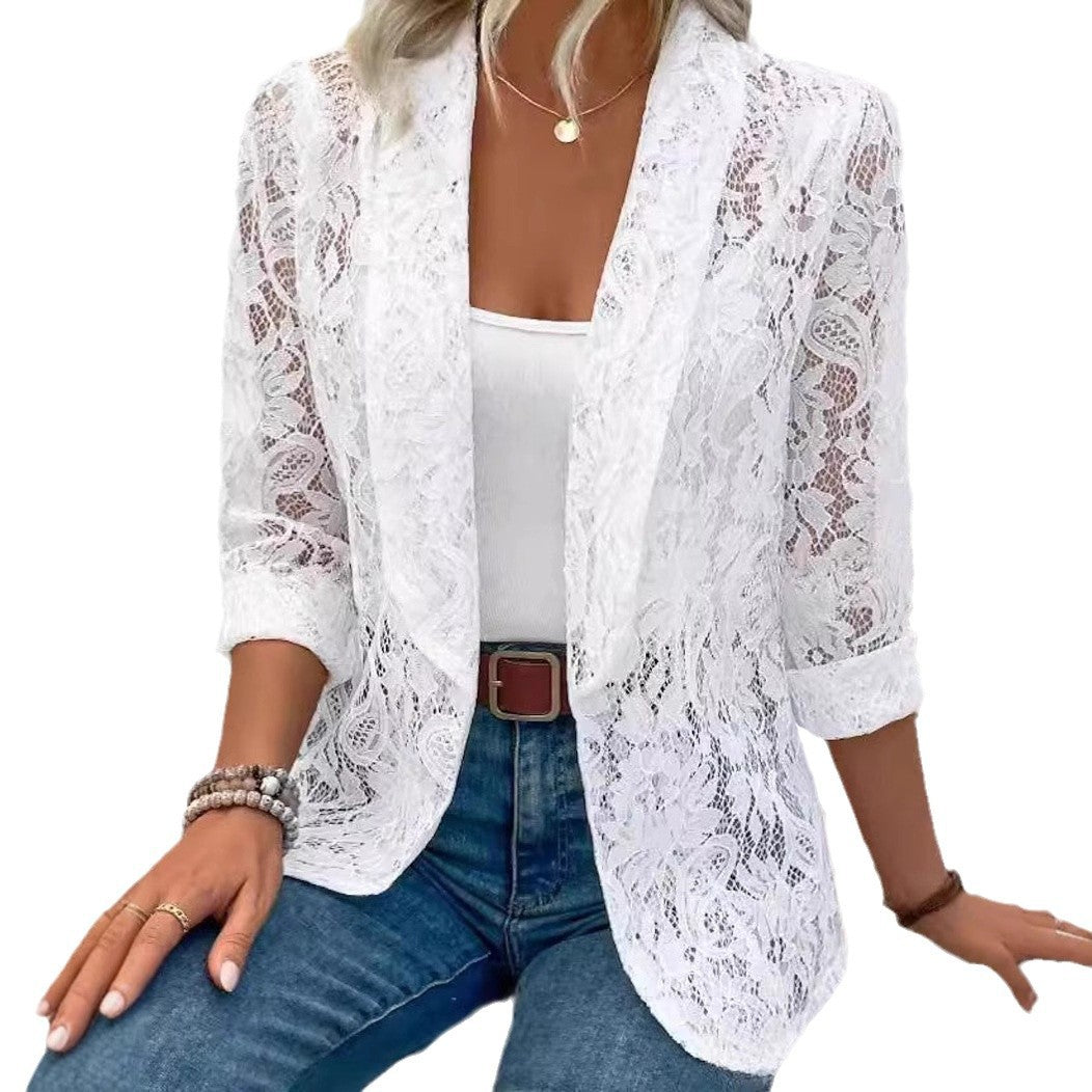 Damen Spitzenblazer mit feinen Details und lässigem Schnitt EB