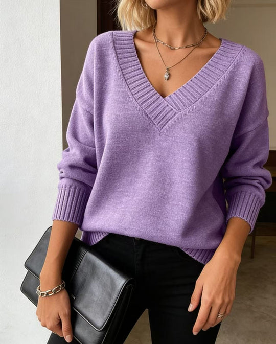 Damen Feinstrickpullover mit tiefem V-Ausschnitt und überschnittener Schulter EB