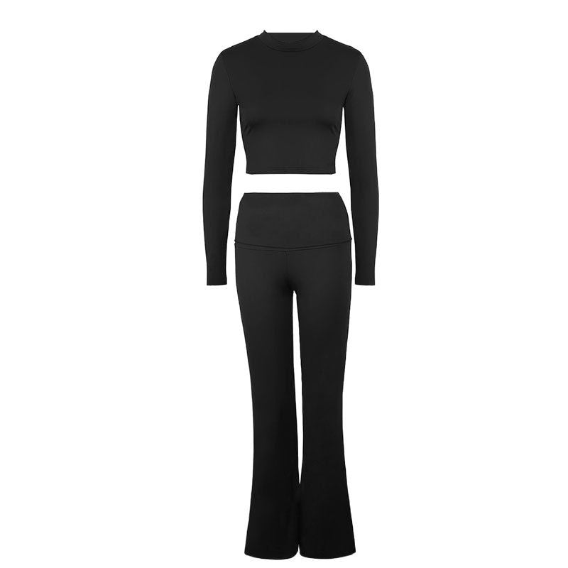 Damen Sportliches Set mit kombiniertem Cut-Out-Oberteil und weitem Hosenansatz EB