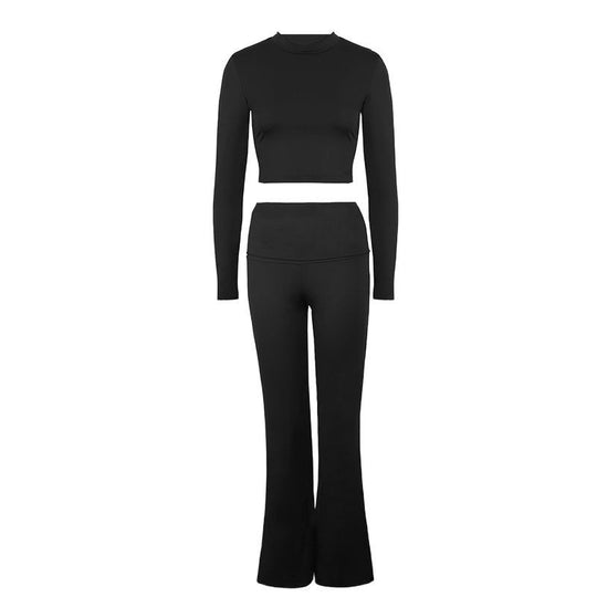 Damen Sportliches Set mit kombiniertem Cut-Out-Oberteil und weitem Hosenansatz EB