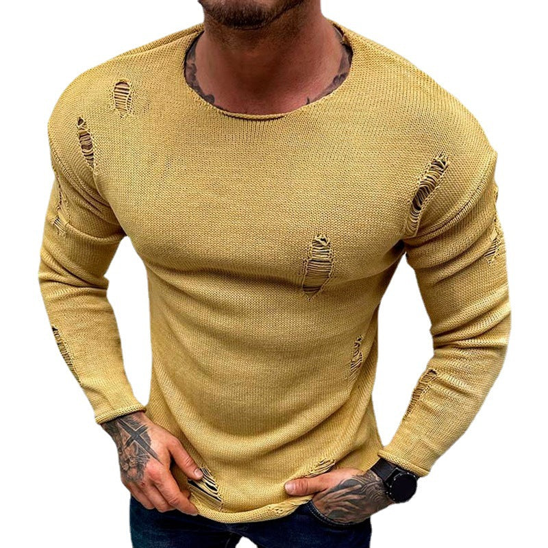 Herren Stylischer Rundhals Pullover mit ausgefransten Details EB