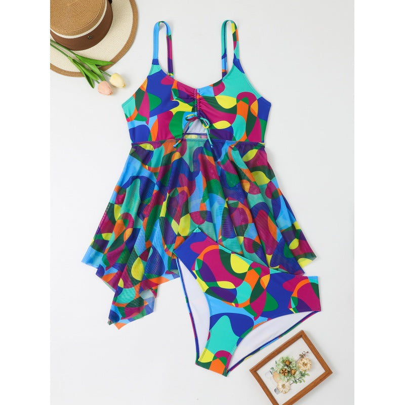 Damen vielseitiges Strandkleid mit modischem Schnitt und buntem Muster EB