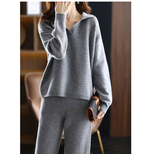 Damen Elegante Strickjacke mit Kragen und weitem Schnitt EB