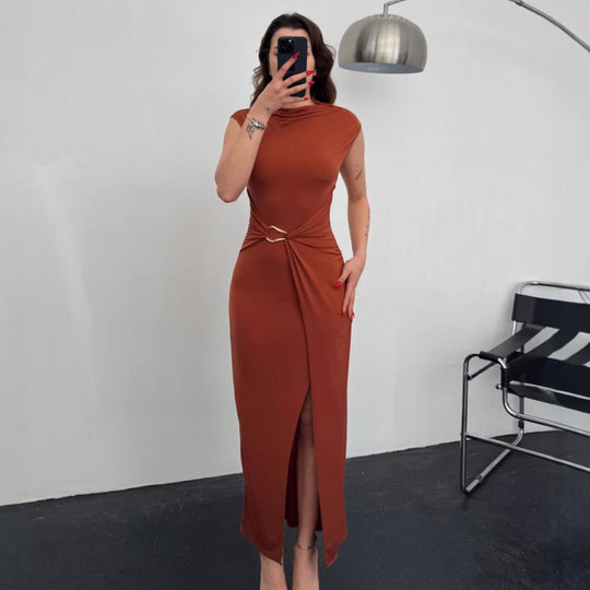Damen Elegantes Wickelkleid mit seitlichem Schlitz und Gürtel EB