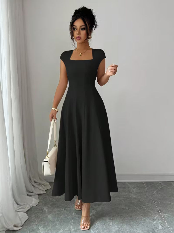 Damen Elegantes Maxikleid mit rechteckigem Ausschnitt und fließendem Rock EB