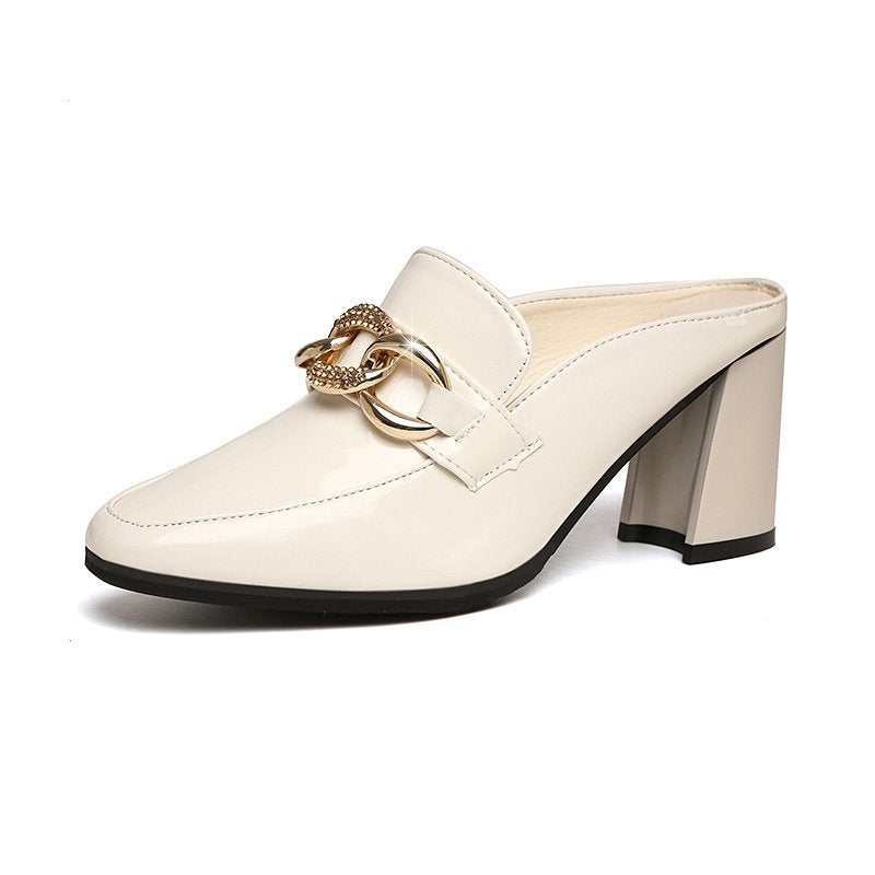 Damen Klassische Mules mit glitzerndem Schnallen-Detail und komfortablem Blockabsatz EB