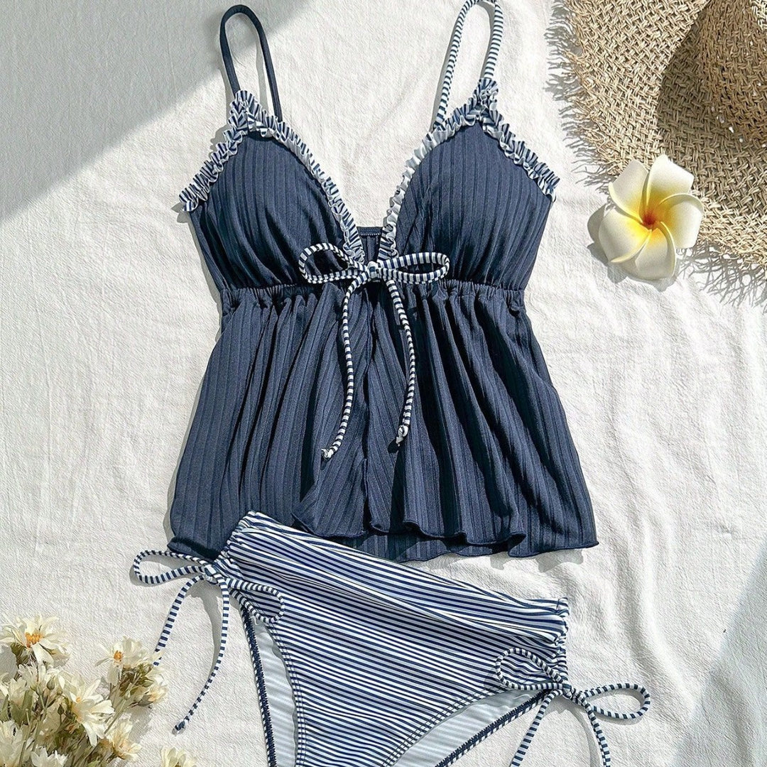 Damen lässiger Bademoden-Tankini mit Rüschendetails EB