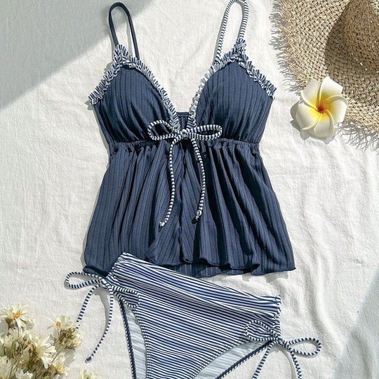 Damen lässiger Bademoden-Tankini mit Rüschendetails EB