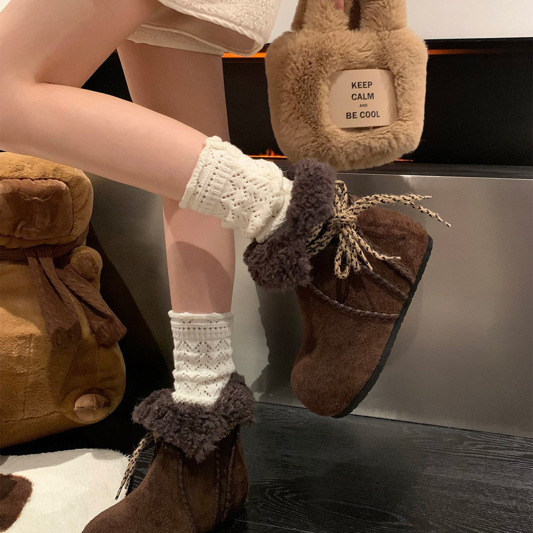 Damen Kuschelige Winterstiefel mit weichem Futter und dekorativem Schnürdesign EB