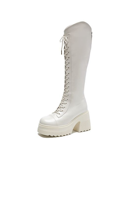 EB | Hohe Stiefel Damenstiefel mit Schnürung und Robuster Ferse
