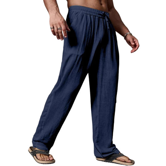 Herren nan entspannte Leinenmix-Yogahose mit Kordelzug, Elastikbund und geradem Bein EB