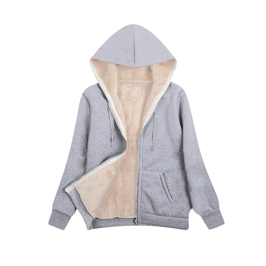 Damen kuschelige Fleecejacke mit Kapuze und Taschen EB