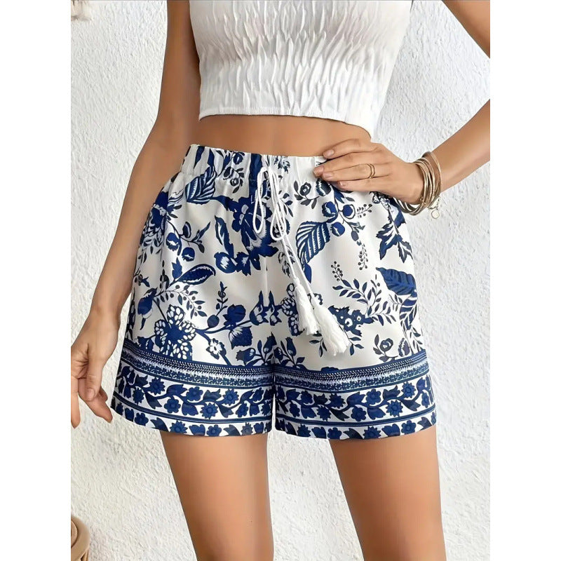 Damen Freizeitshorts mit floralem Muster und elastischem Bund EB