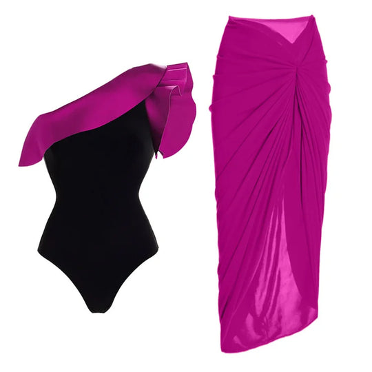 Damen Badeanzug mit asymmetrischem Rüsschendesign EB