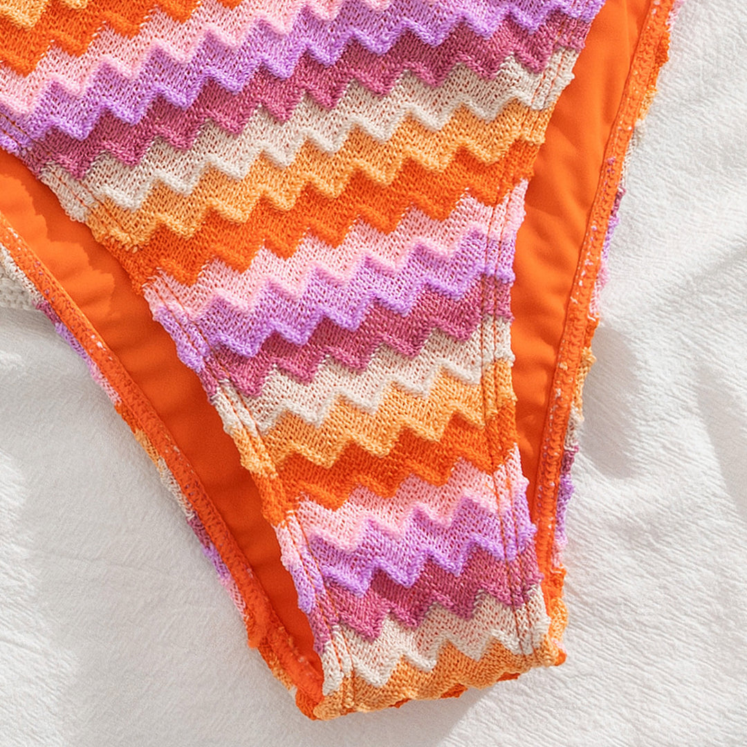 Damen Triangel-Bikini mit romantischem Wellenmuster EB