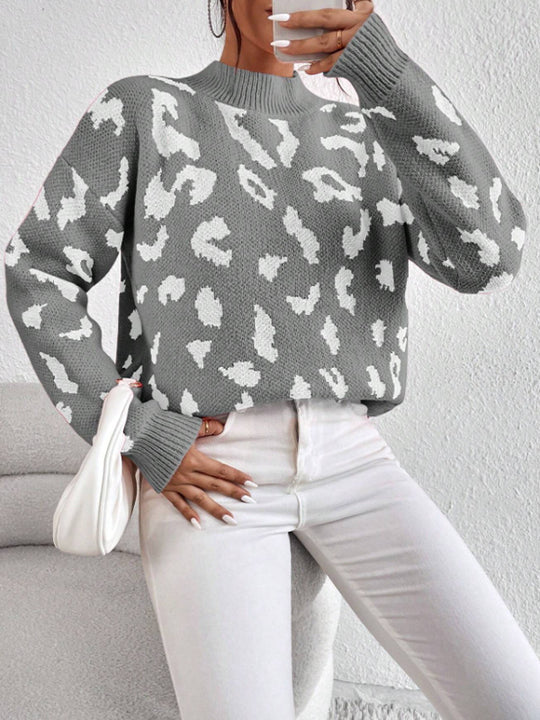 Damen modischer Pullover mit auffälligem Tiermuster und bequemer Passform EB