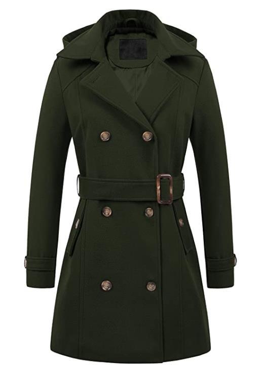 Damen eleganter Peacoat mit doppelter Knopfleiste und Taillengürtel EB