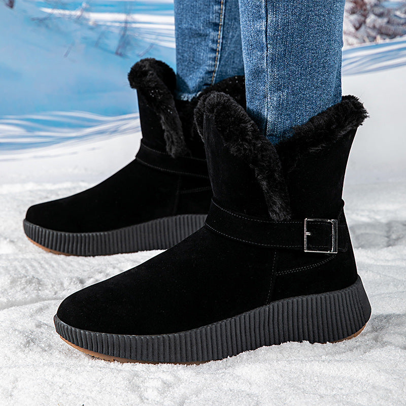 Damen gefütterte Winterstiefel mit modischer Schnallenapplikation und rutschfester Sohle EB