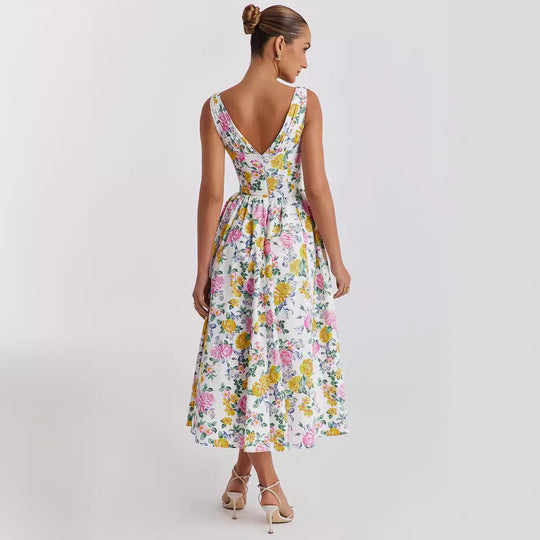 Damen Midikleid mit floralen Akzenten und tailliertem Oberteil EB